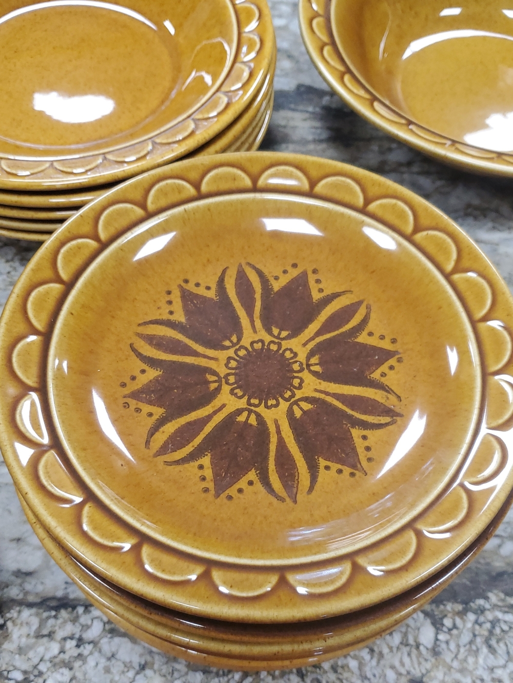 Homer Laughlin Harvest Gold Floral Stoneware Bread Plates, Set of 5